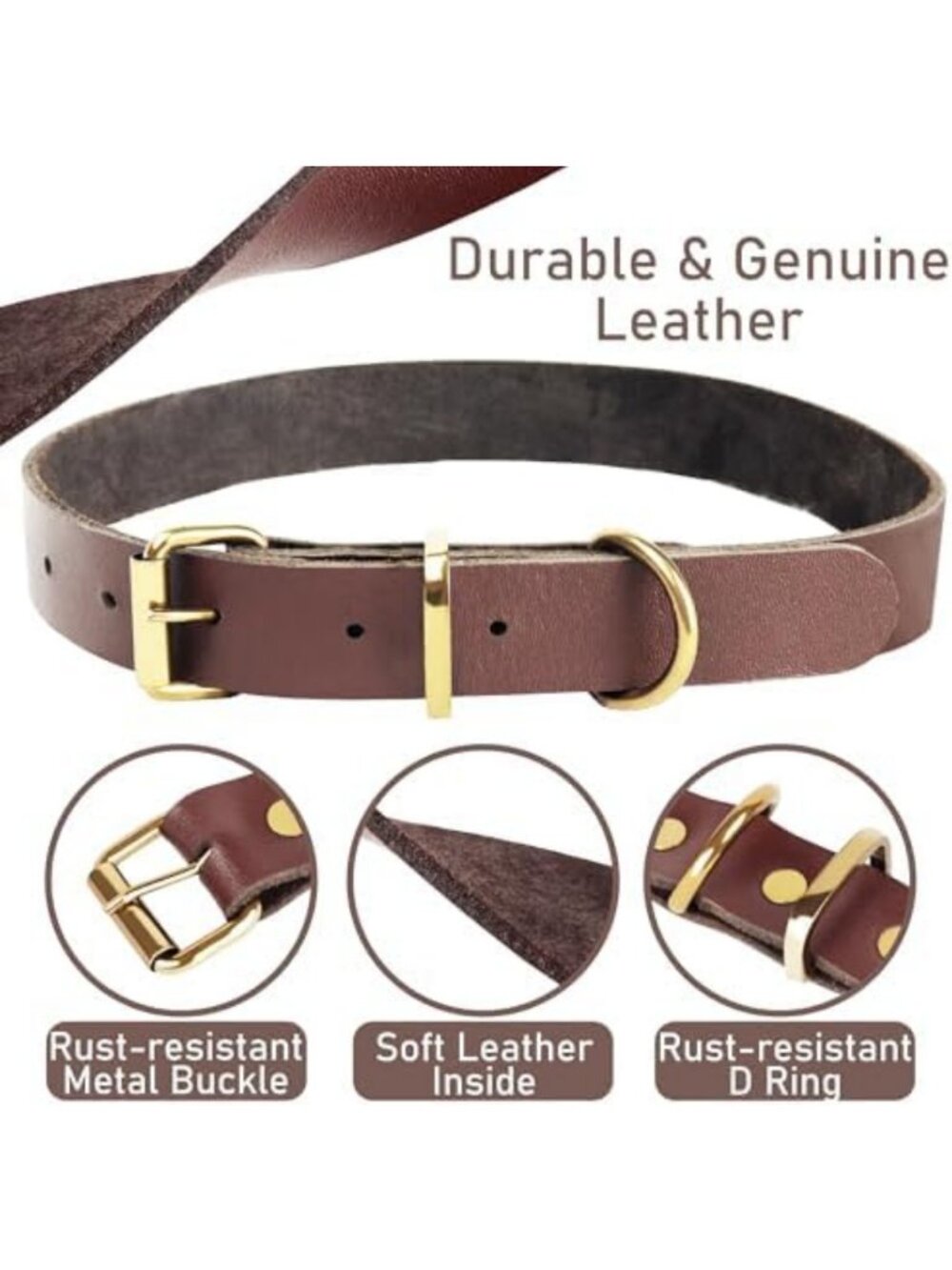 Durable Leather Dog Collar & Leash Set - 5ft Adjustable, Soft, Metal Buckle for - Picture 3 of 7